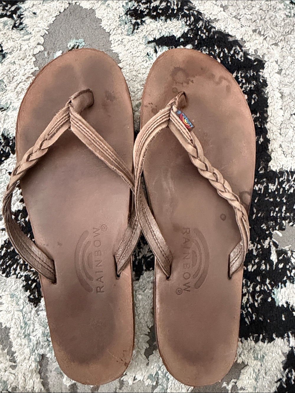 Rainbow Brown Braided Leather Sandal Flip Flops